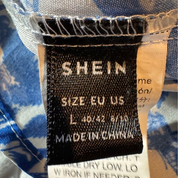 SHEIN Blue and White Long Sleeve Mandarin Collar Blouse - Picture 4 of 4